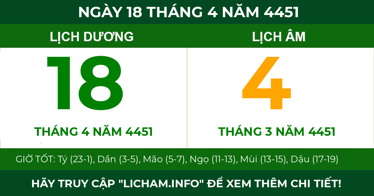 lịch âm ngày 18 tháng 4 năm 4451