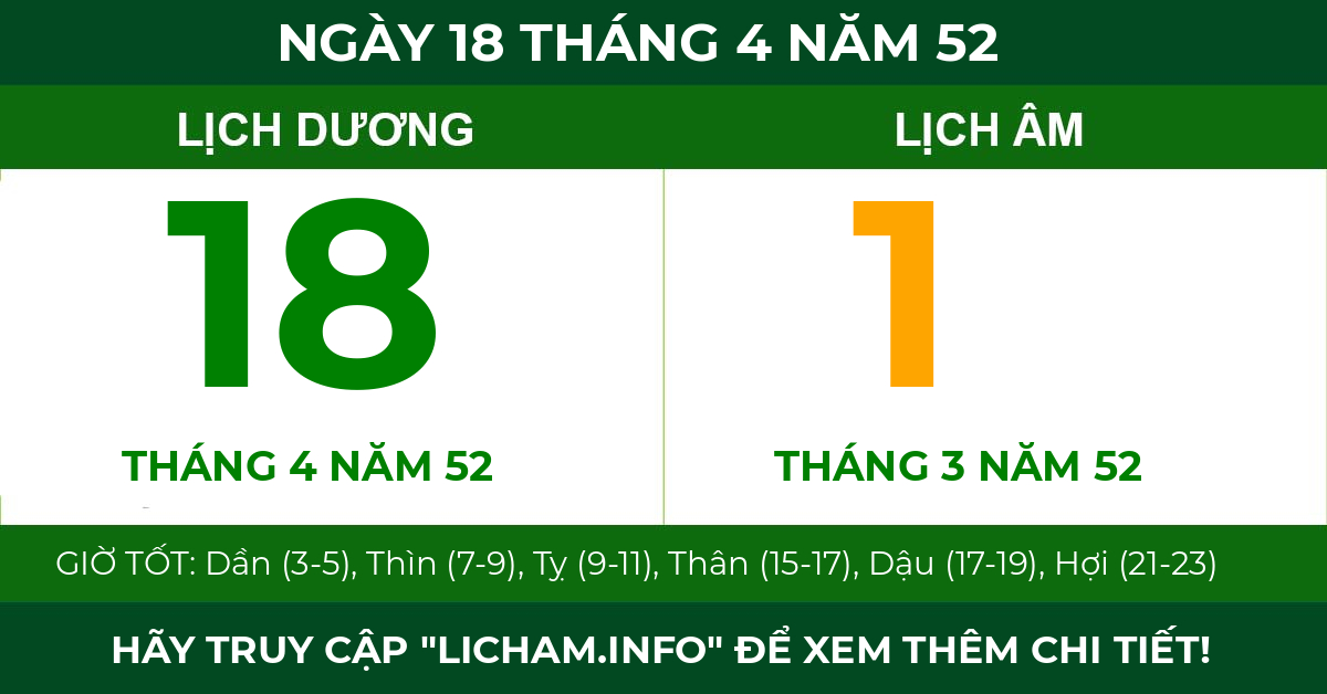 lịch âm ngày 18 tháng 4 năm 52