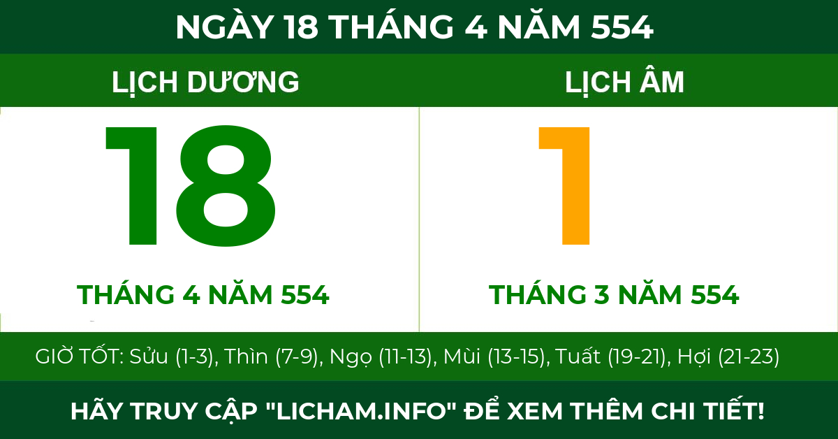 lịch âm ngày 18 tháng 4 năm 554