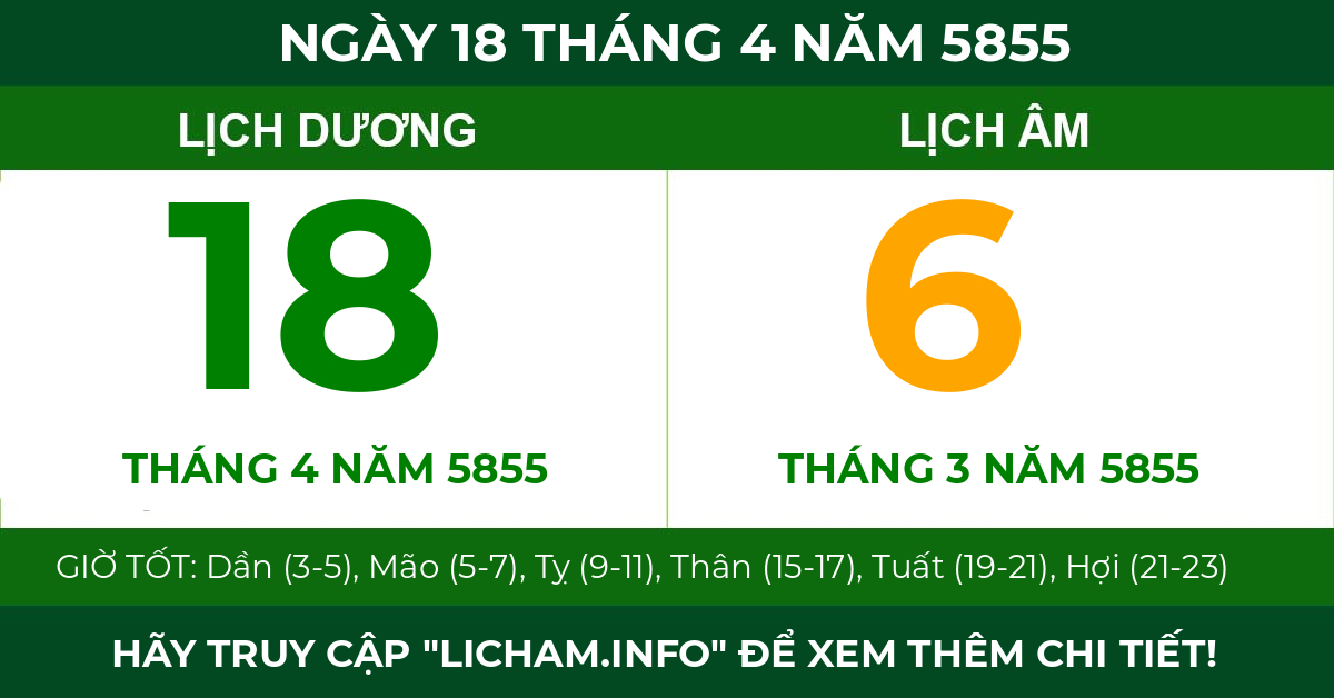 lịch âm ngày 18 tháng 4 năm 5855