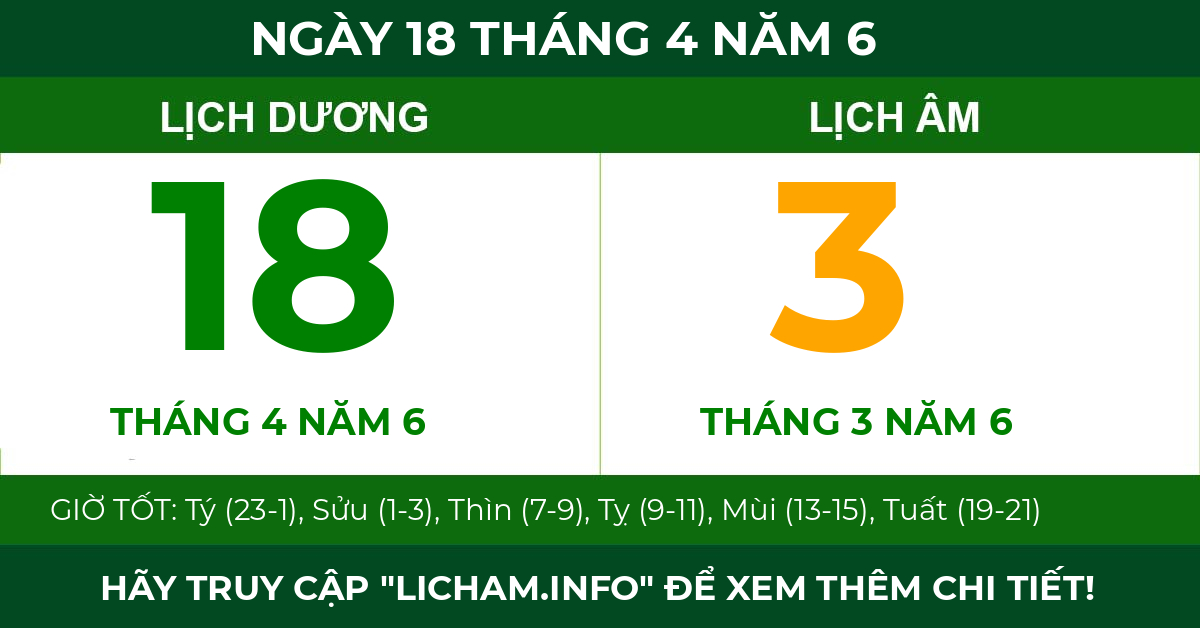 lịch âm ngày 18 tháng 4 năm 6