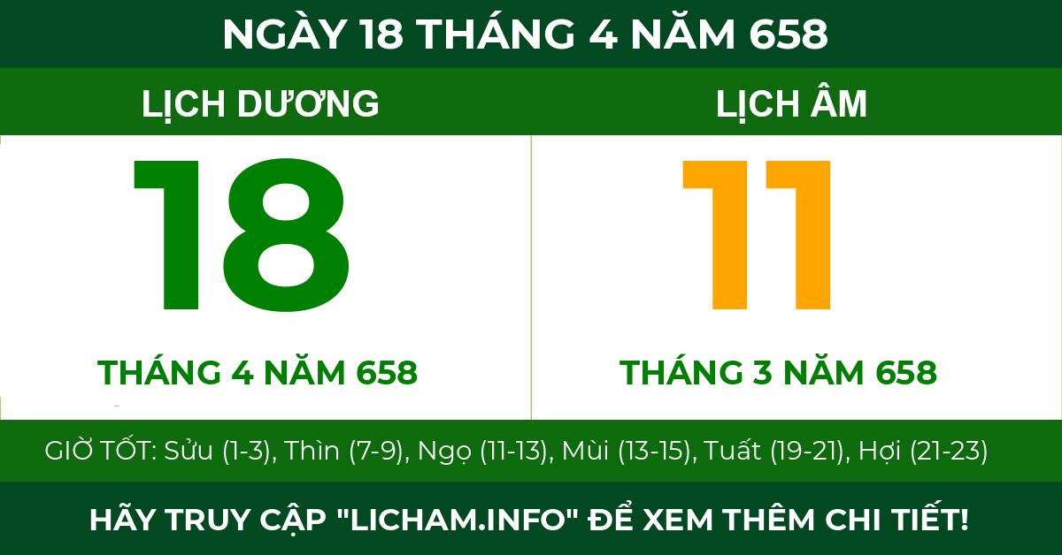 lịch âm ngày 18 tháng 4 năm 658