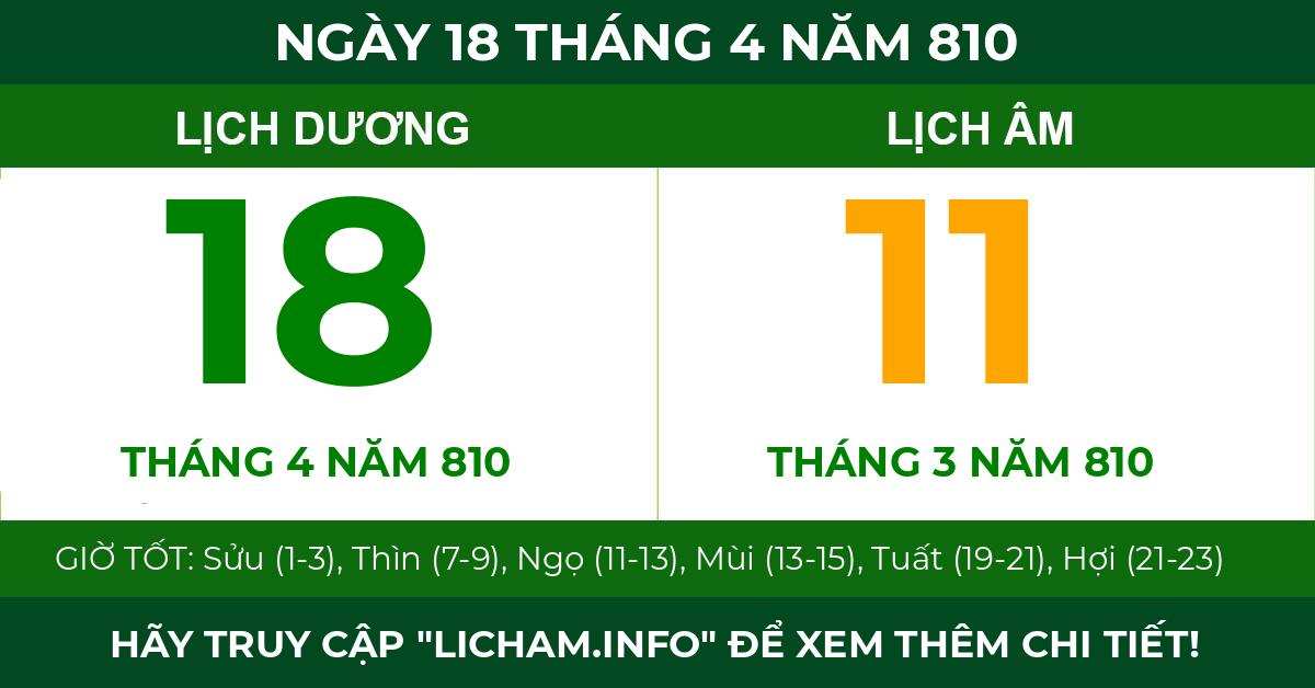 lịch âm ngày 18 tháng 4 năm 810