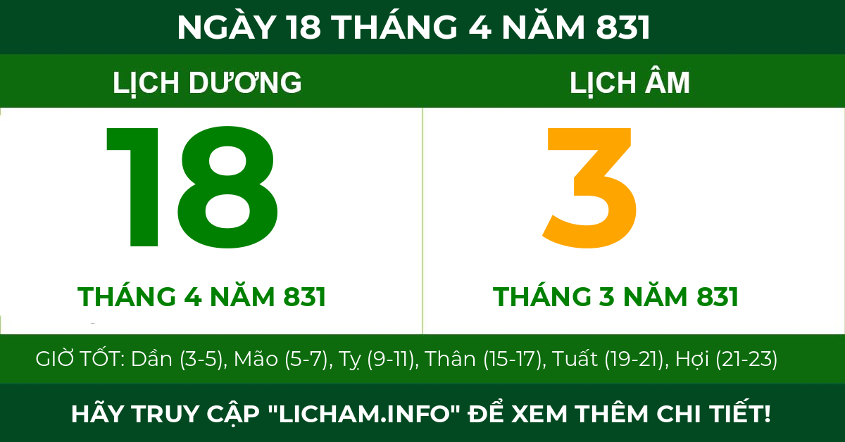 lịch âm ngày 18 tháng 4 năm 831