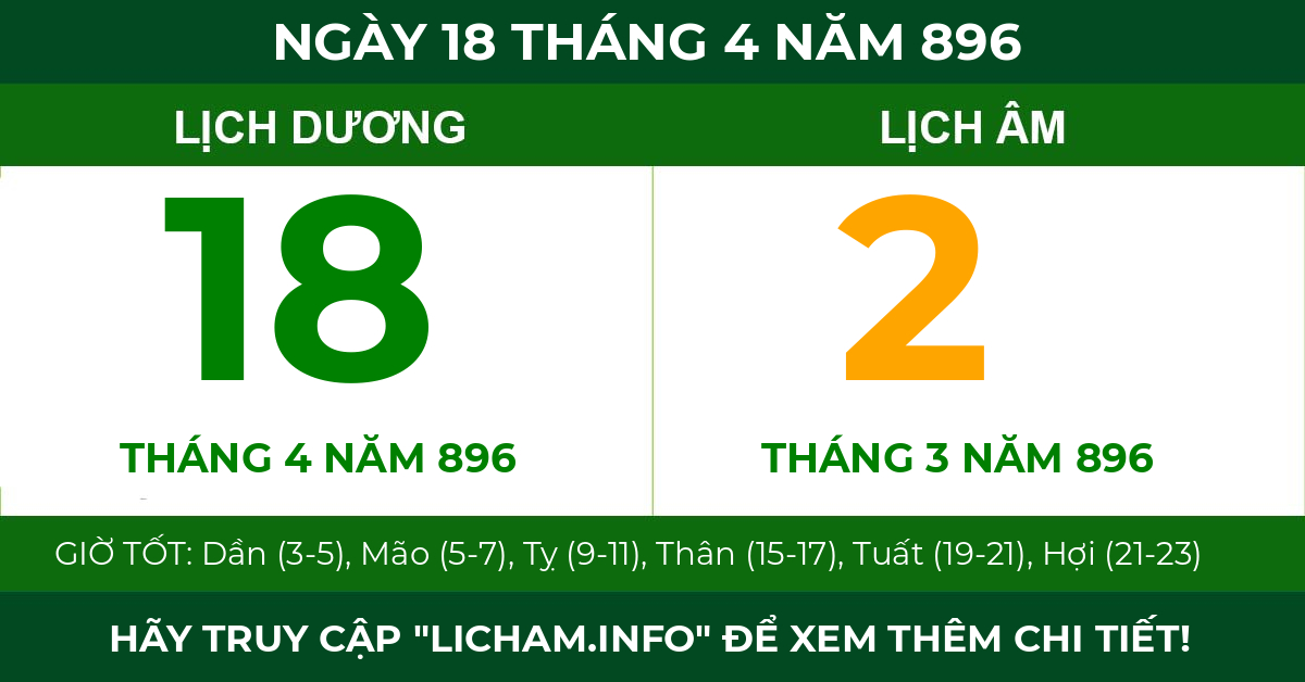 lịch âm ngày 18 tháng 4 năm 896