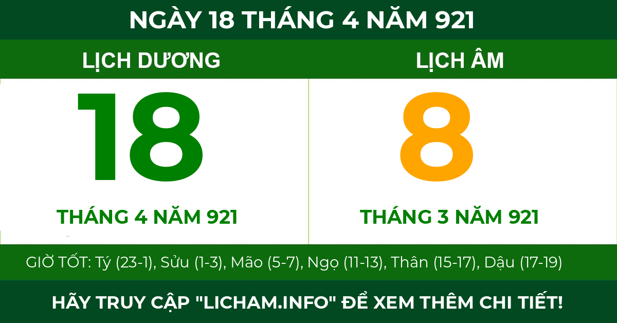 lịch âm ngày 18 tháng 4 năm 921