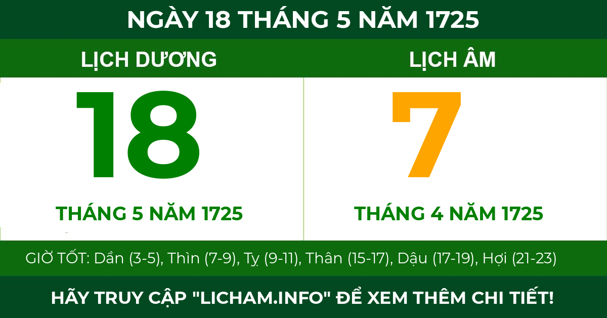 lịch âm ngày 18 tháng 5 năm 1725