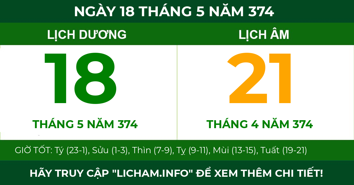 lịch âm ngày 18 tháng 5 năm 374