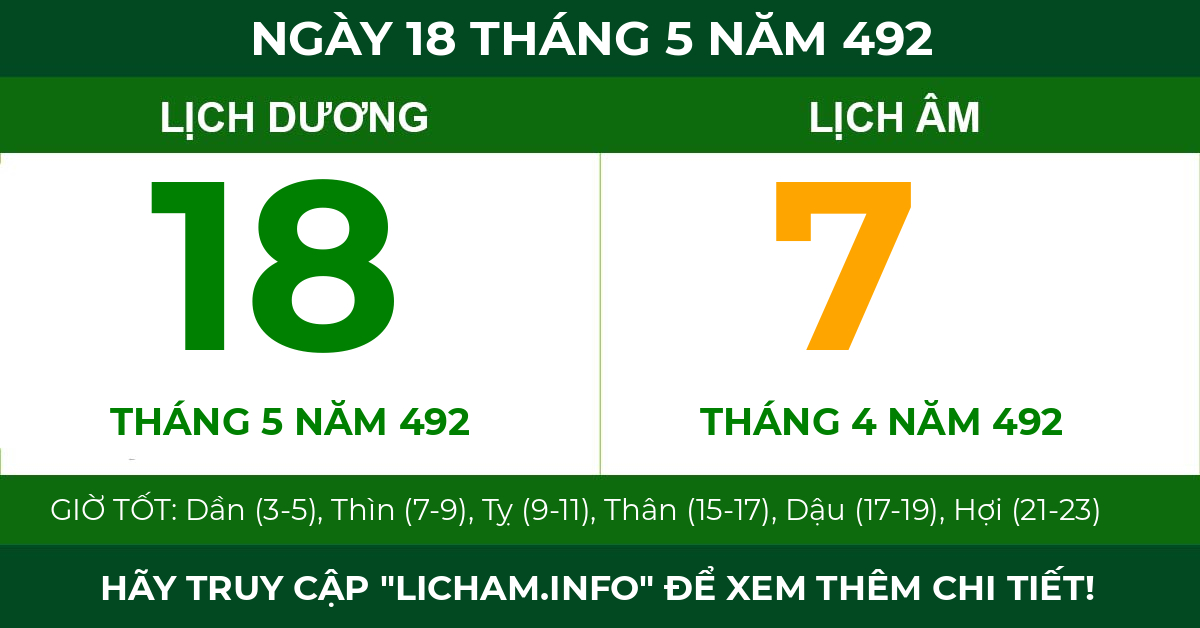 lịch âm ngày 18 tháng 5 năm 492
