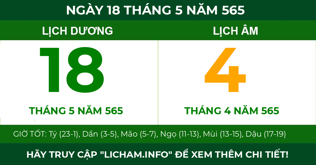lịch âm ngày 18 tháng 5 năm 565