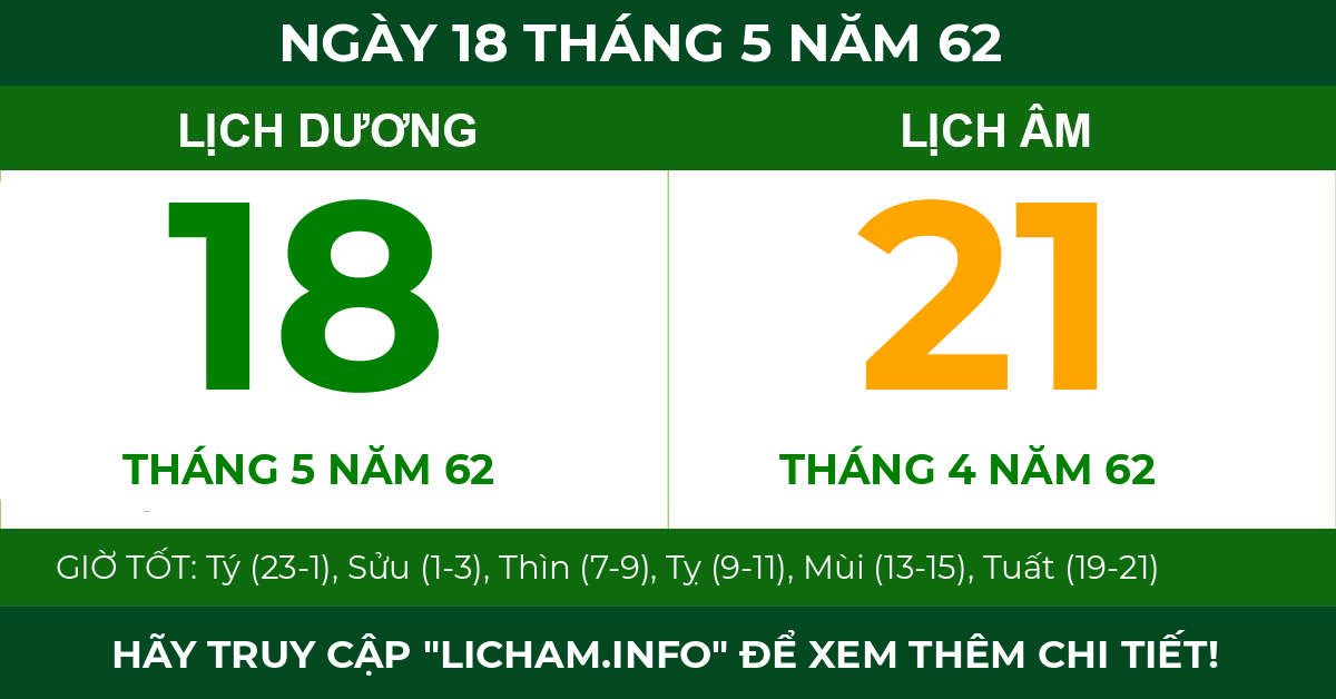 lịch âm ngày 18 tháng 5 năm 62