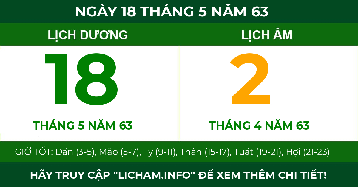 lịch âm ngày 18 tháng 5 năm 63
