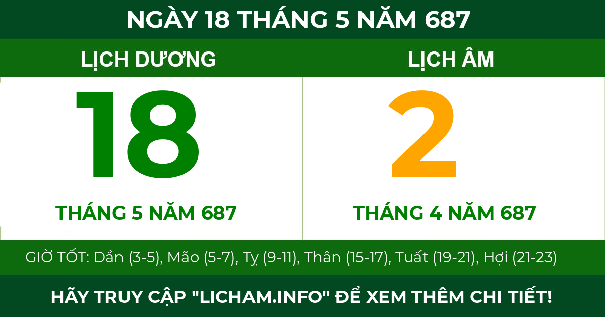 lịch âm ngày 18 tháng 5 năm 687