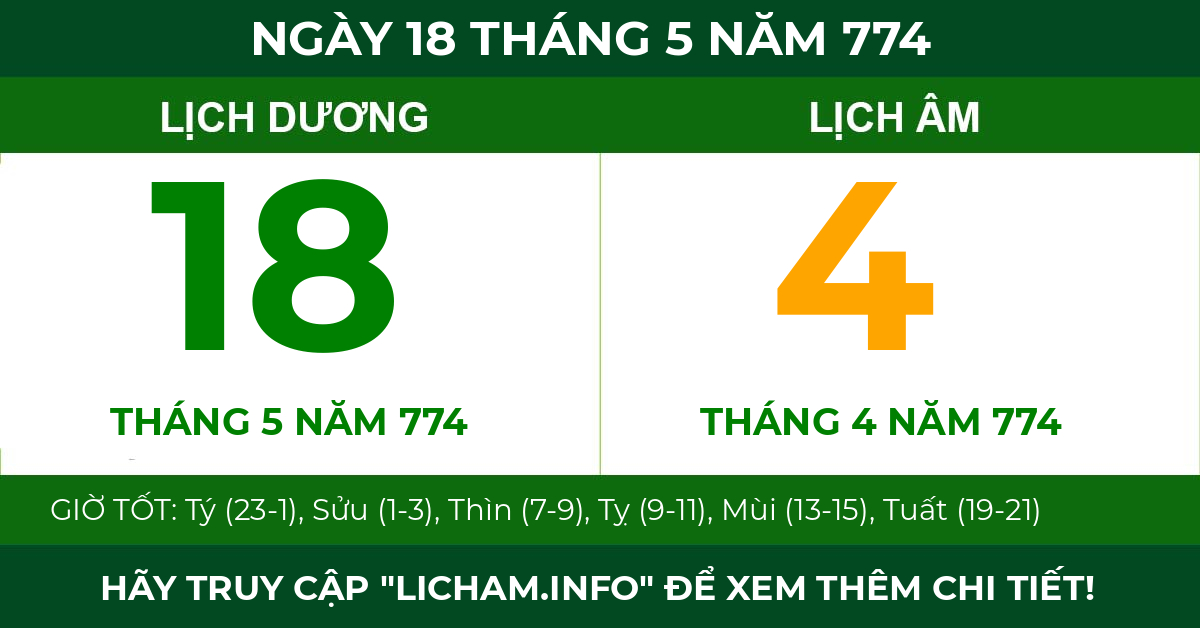 lịch âm ngày 18 tháng 5 năm 774