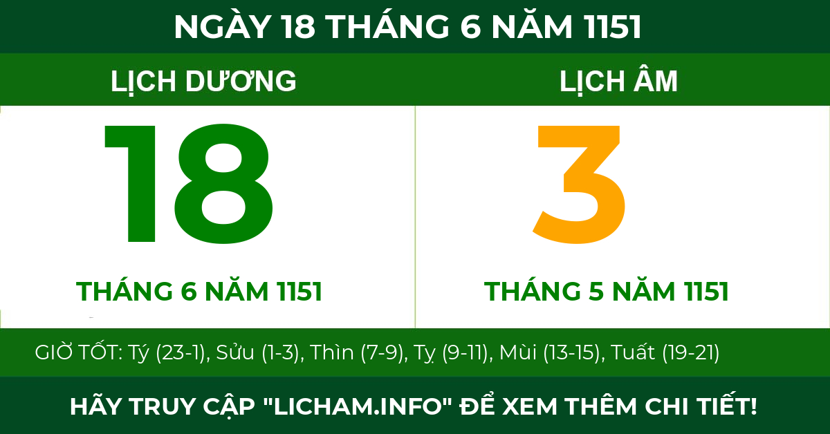 lịch âm ngày 18 tháng 6 năm 1151