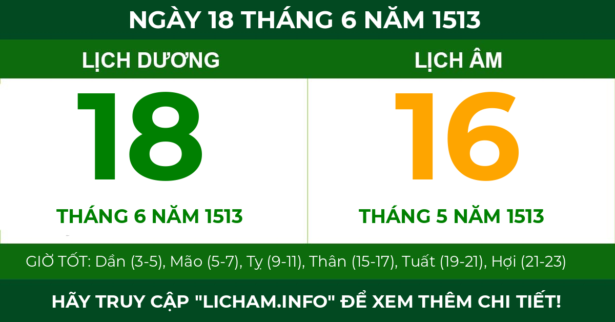 lịch âm ngày 18 tháng 6 năm 1513