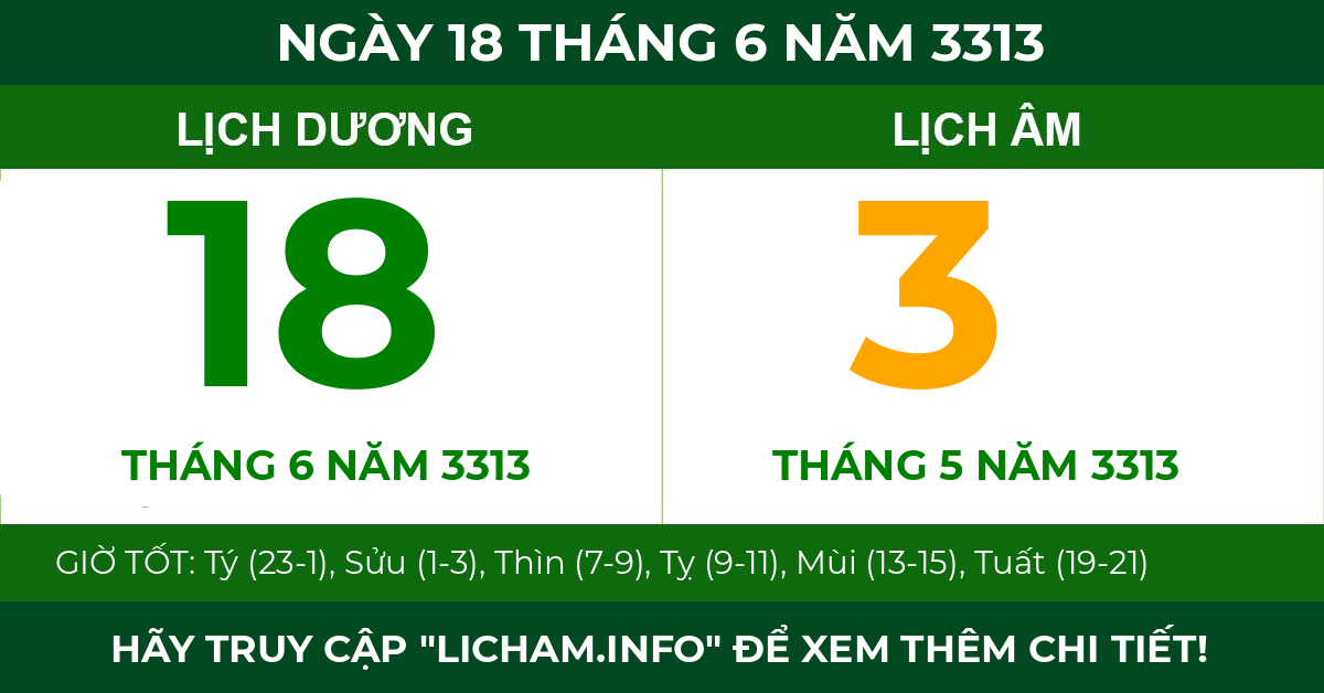 lịch âm ngày 18 tháng 6 năm 3313