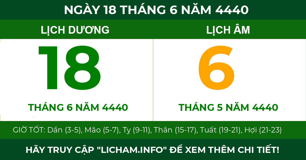 lịch âm ngày 18 tháng 6 năm 4440