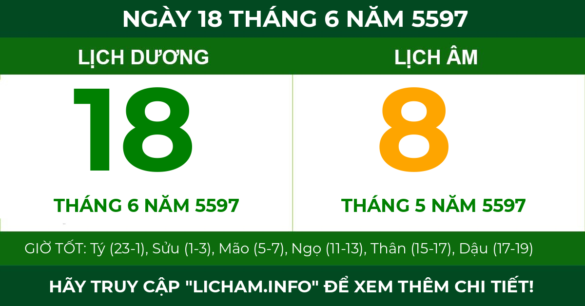 lịch âm ngày 18 tháng 6 năm 5597