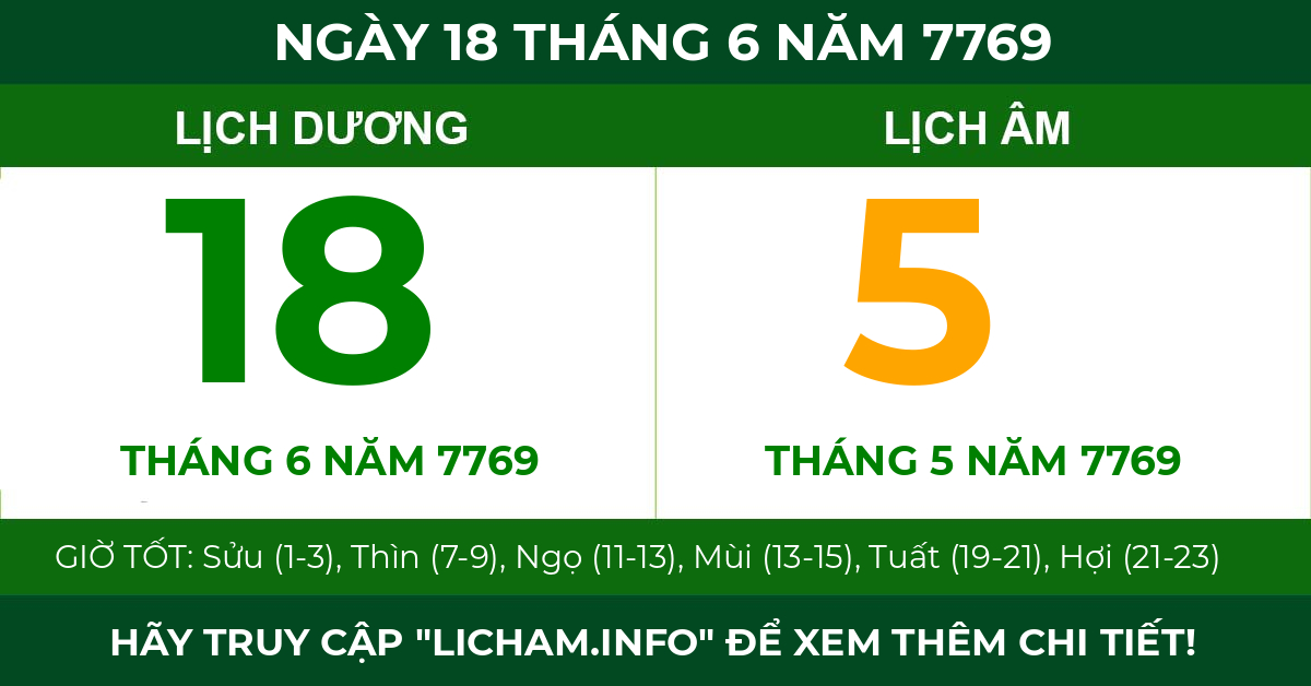 lịch âm ngày 18 tháng 6 năm 7769