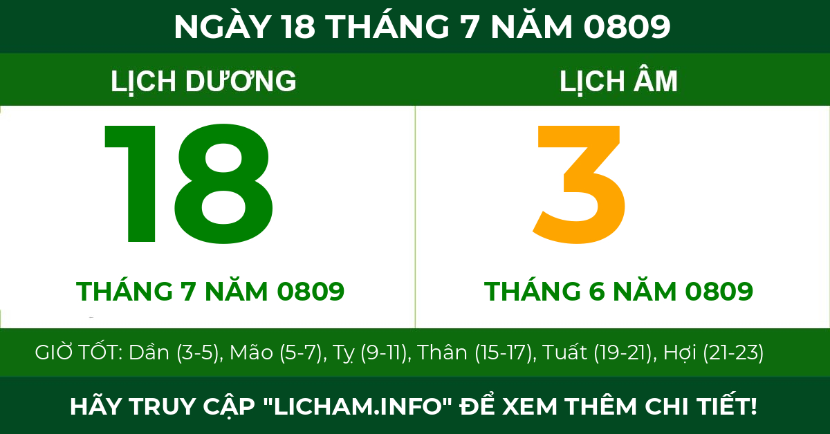 lịch âm ngày 18 tháng 7 năm 0809
