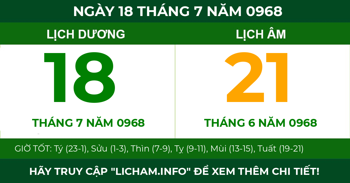 lịch âm ngày 18 tháng 7 năm 0968