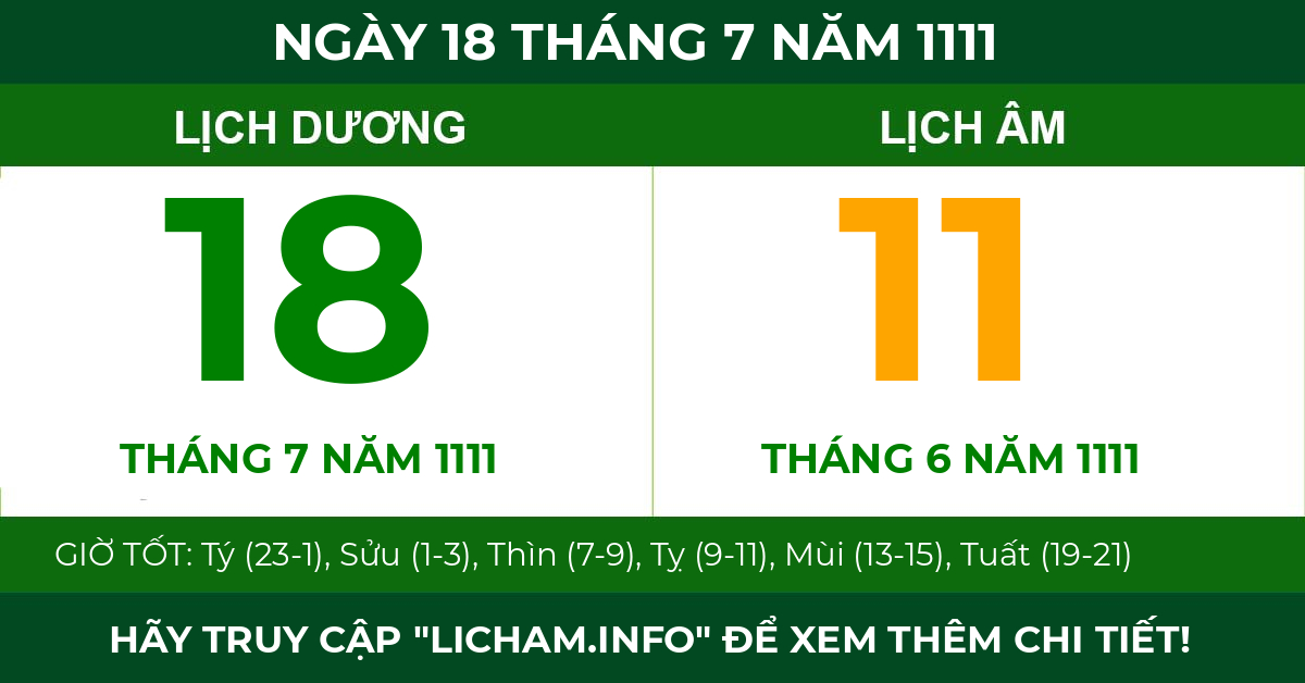lịch âm ngày 18 tháng 7 năm 1111