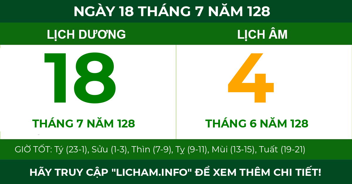 lịch âm ngày 18 tháng 7 năm 128