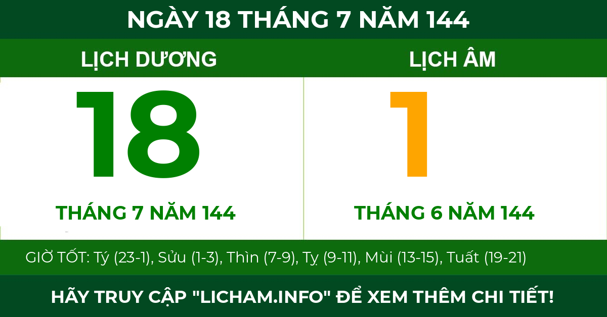 lịch âm ngày 18 tháng 7 năm 144