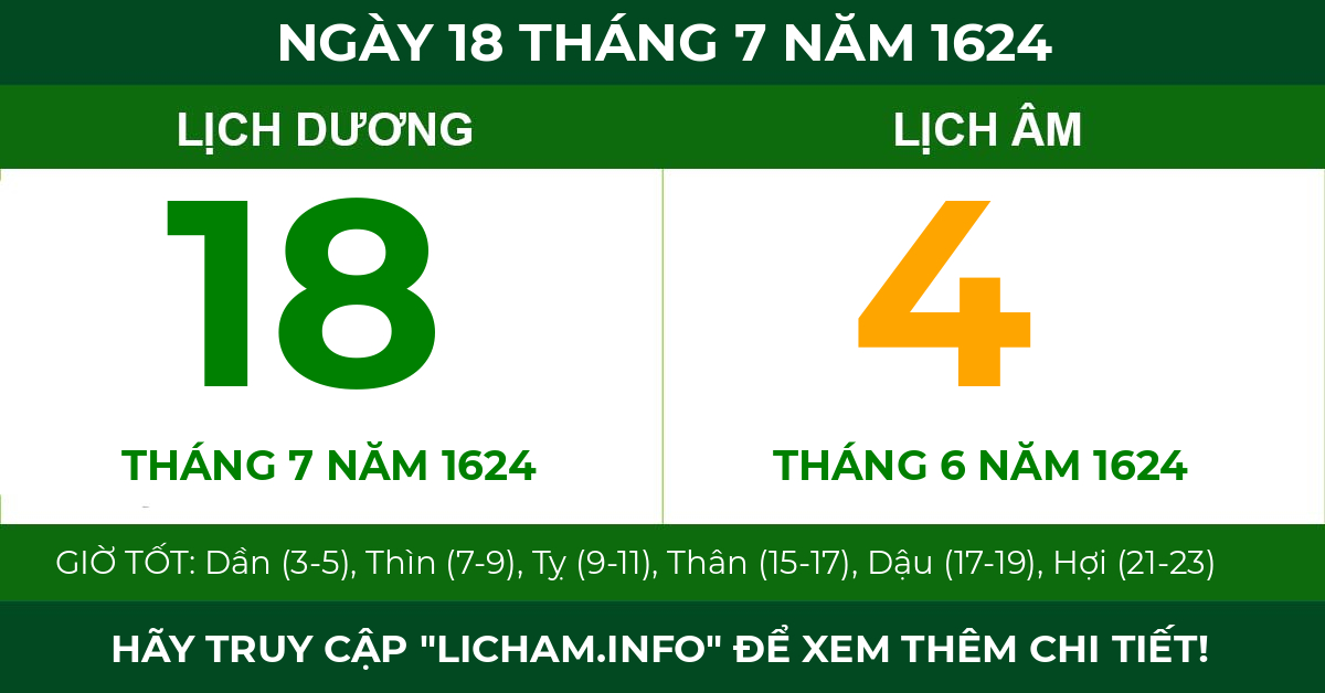 lịch âm ngày 18 tháng 7 năm 1624