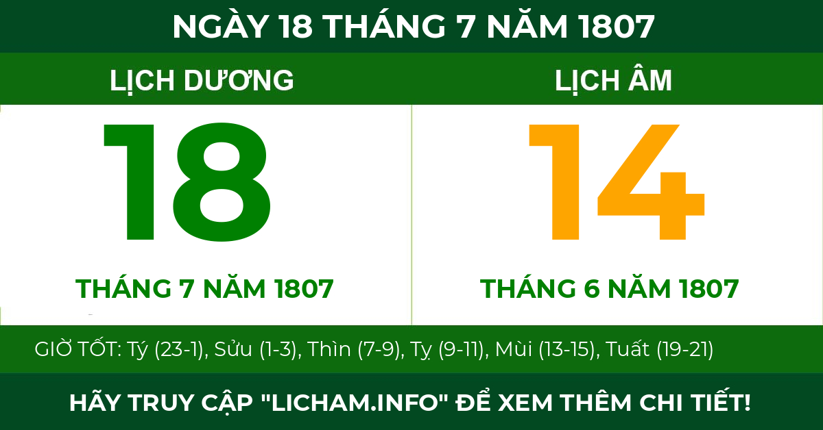lịch âm ngày 18 tháng 7 năm 1807