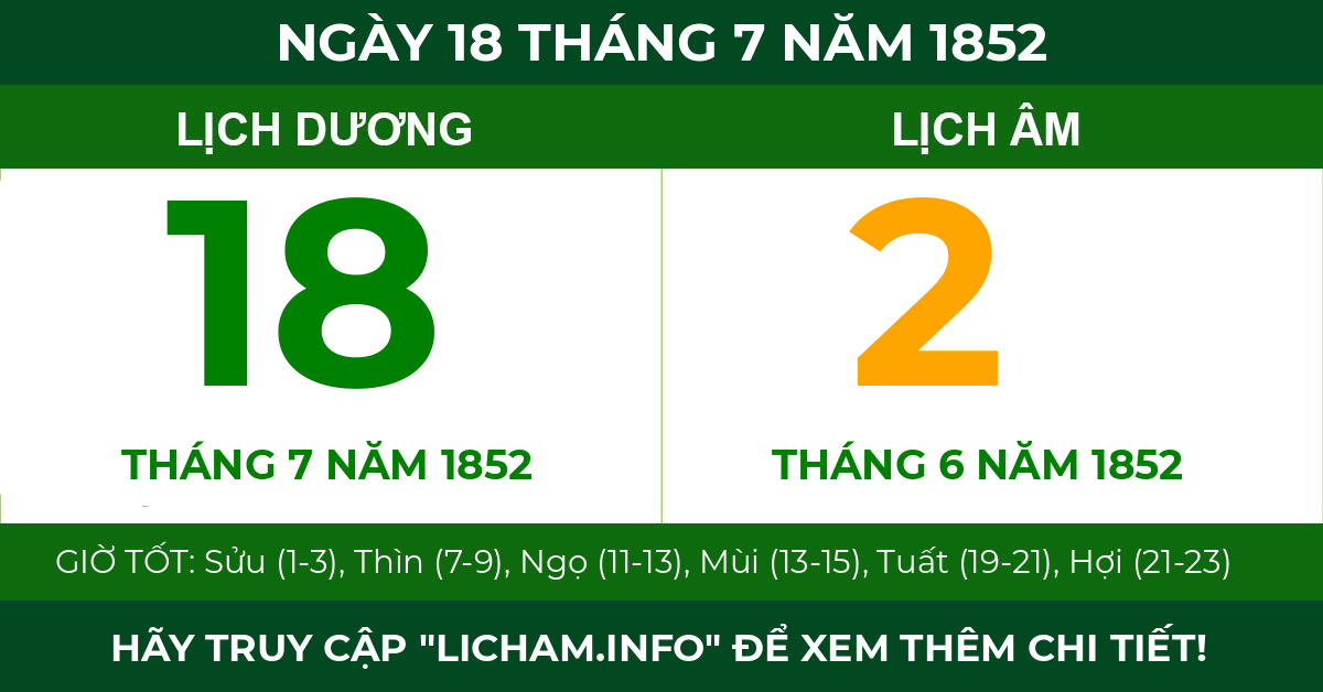 lịch âm ngày 18 tháng 7 năm 1852