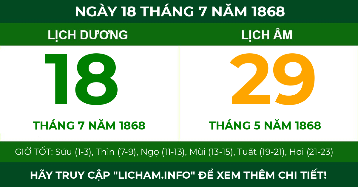 lịch âm ngày 18 tháng 7 năm 1868