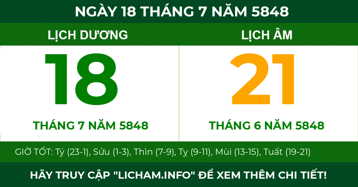 lịch âm ngày 18 tháng 7 năm 5848
