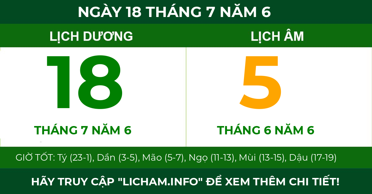 lịch âm ngày 18 tháng 7 năm 6