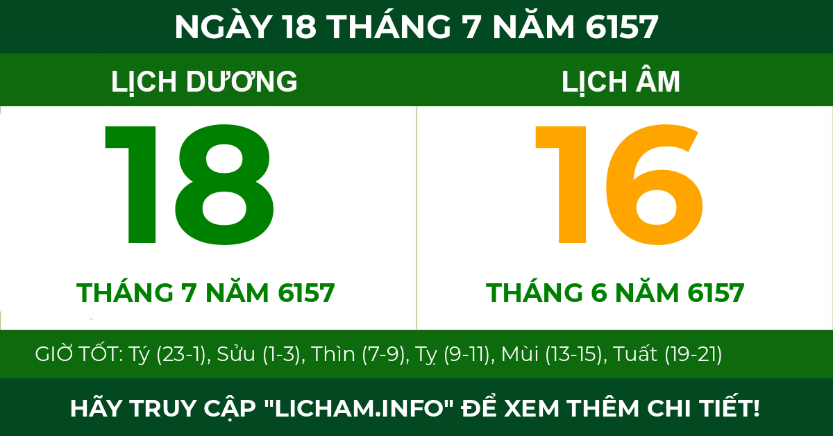 lịch âm ngày 18 tháng 7 năm 6157