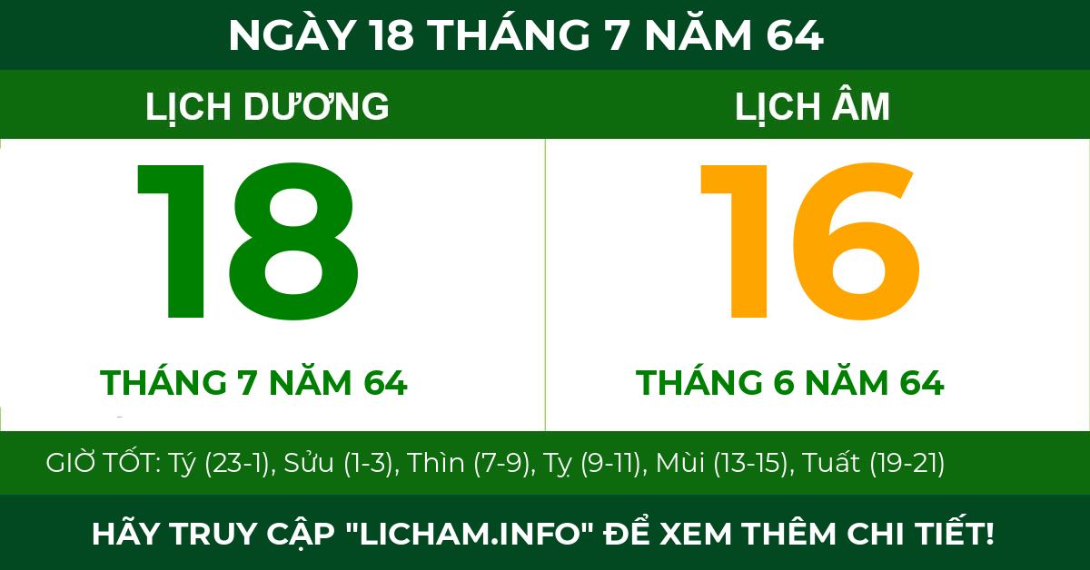 lịch âm ngày 18 tháng 7 năm 64