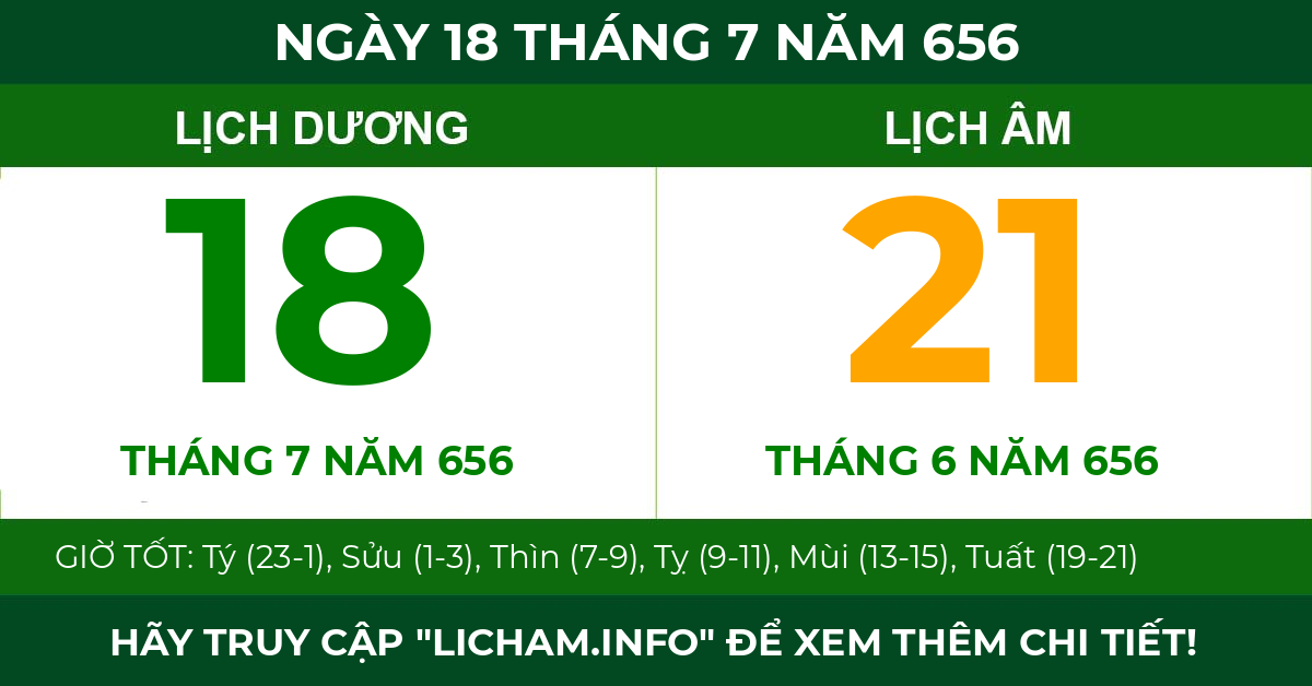 lịch âm ngày 18 tháng 7 năm 656
