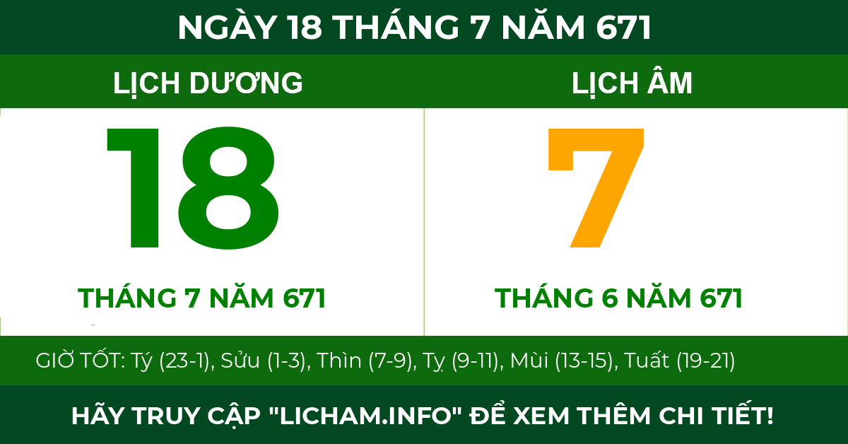 lịch âm ngày 18 tháng 7 năm 671