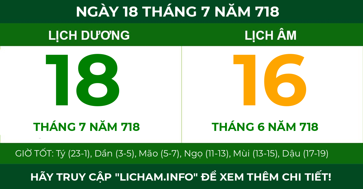 lịch âm ngày 18 tháng 7 năm 718