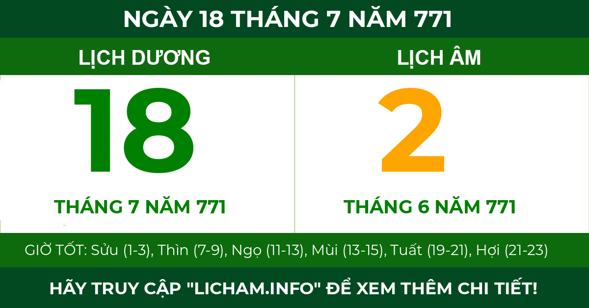 lịch âm ngày 18 tháng 7 năm 771