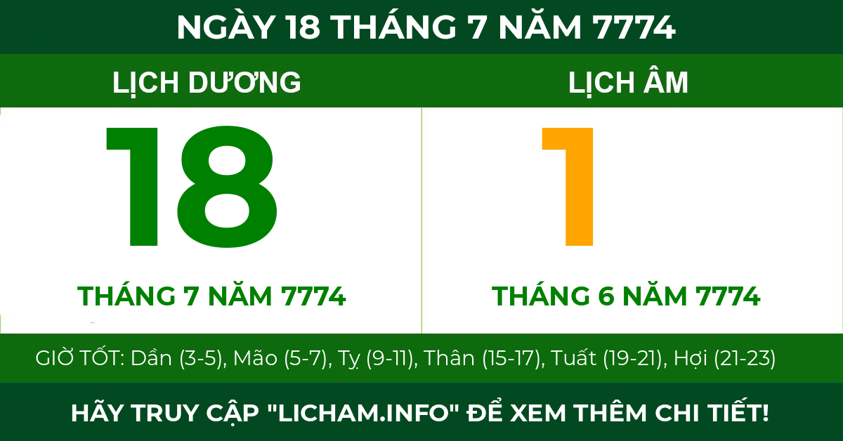 lịch âm ngày 18 tháng 7 năm 7774