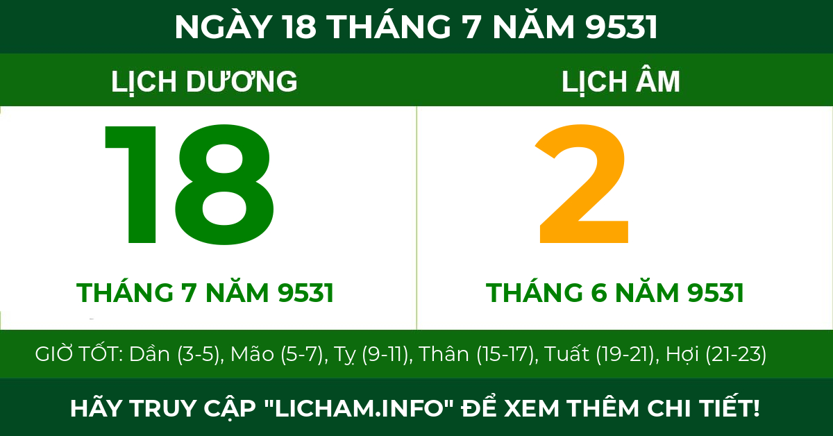 lịch âm ngày 18 tháng 7 năm 9531