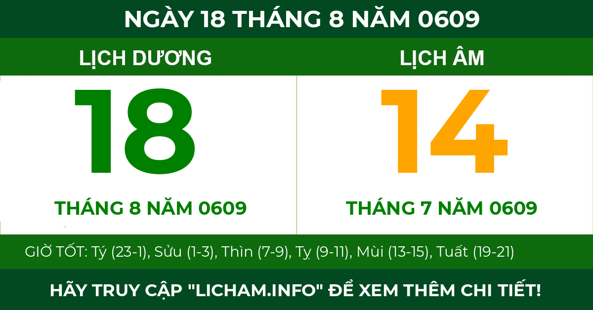 lịch âm ngày 18 tháng 8 năm 0609