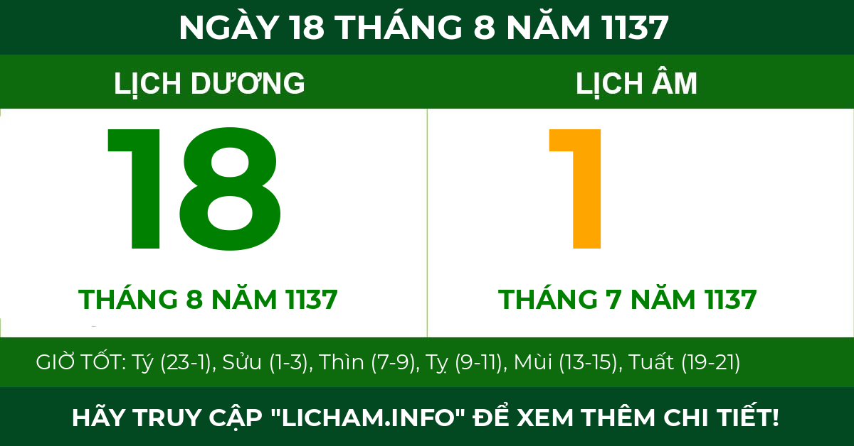 lịch âm ngày 18 tháng 8 năm 1137