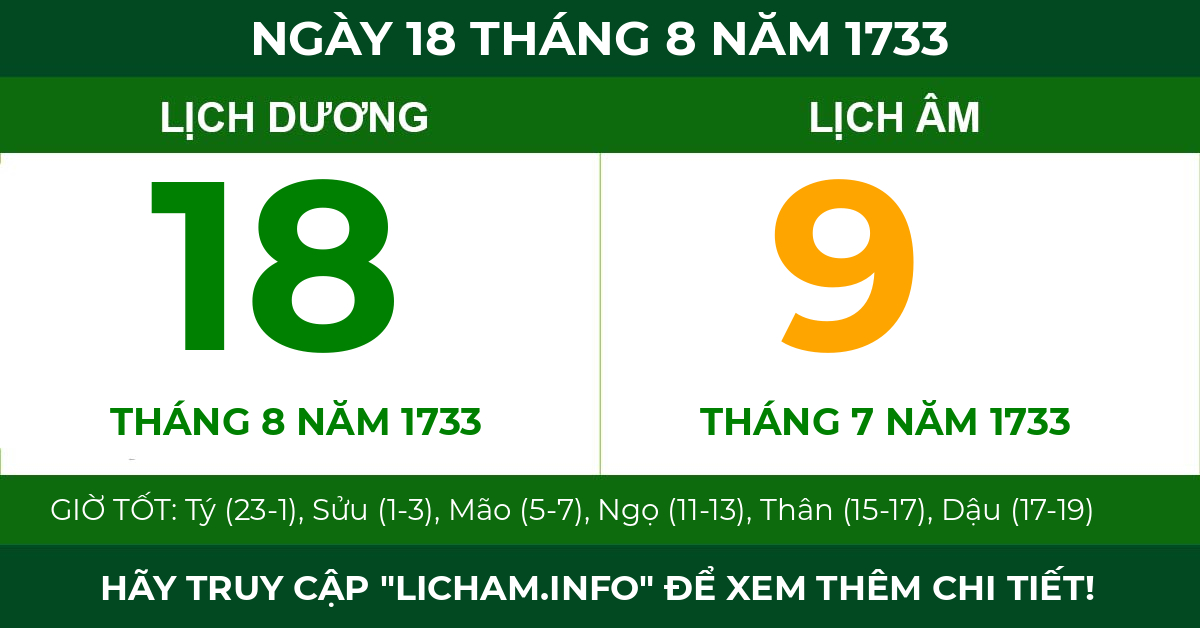 lịch âm ngày 18 tháng 8 năm 1733