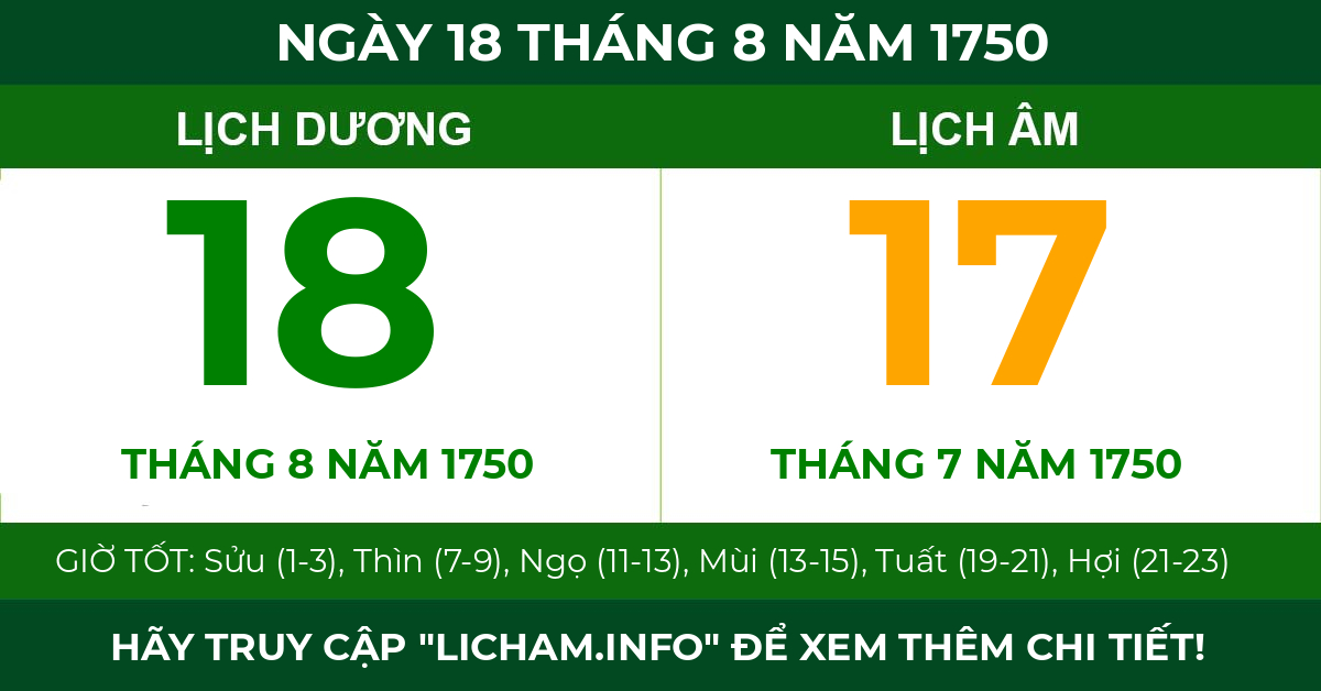 lịch âm ngày 18 tháng 8 năm 1750