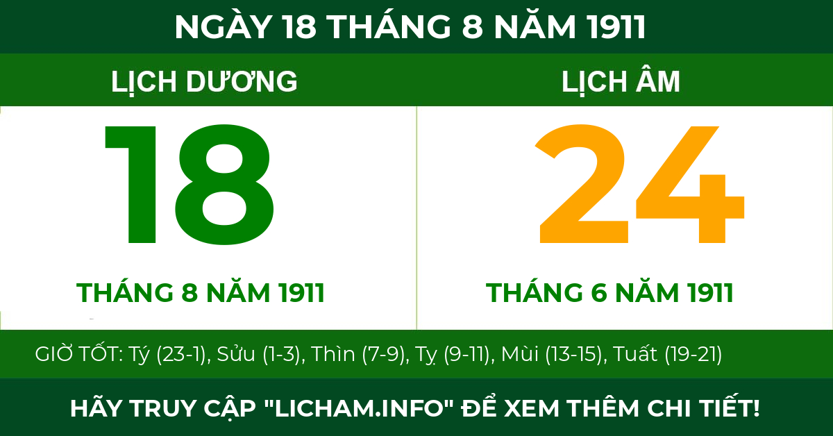 lịch âm ngày 18 tháng 8 năm 1911