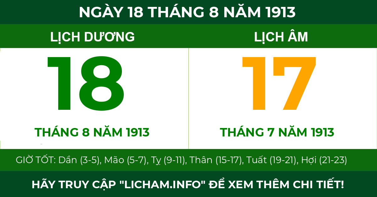 lịch âm ngày 18 tháng 8 năm 1913