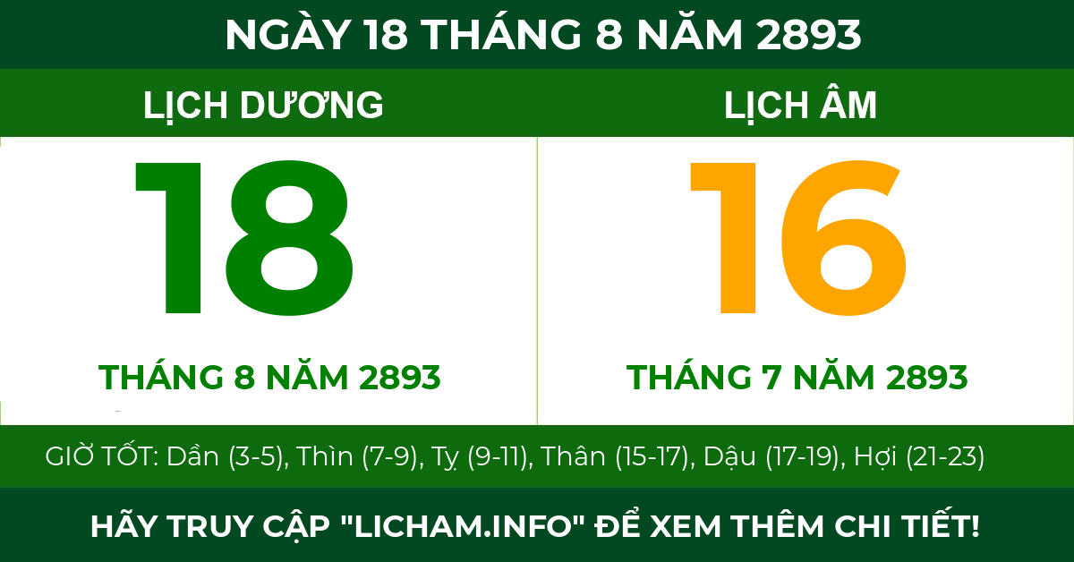 lịch âm ngày 18 tháng 8 năm 2893